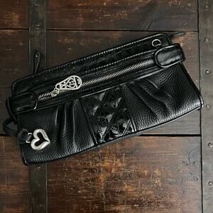 Brighton Black Vintage Patent Leather Heart Clutch 10"x5"x1"